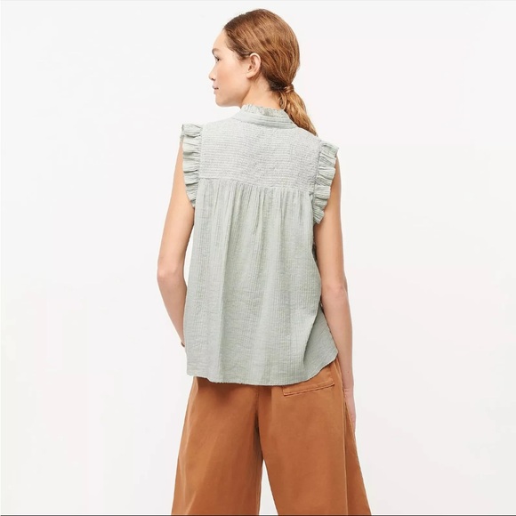 J. Crew Smocked Ruffle Gauze Sleeveless Top Mint Green Size M - Picture 3 of 10